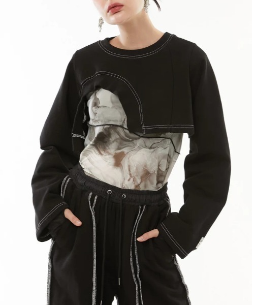 casane(カサネ)の「CASANE(カサネ)Asymmetric hem short tops(Tシャツ/カットソー・レディース・チャコールグレー/ブラック・F)」の1枚目の写真