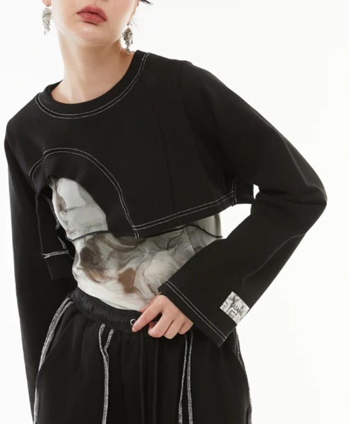 casane(カサネ)の「CASANE(カサネ)Asymmetric hem short tops(Tシャツ/カットソー・レディース・チャコールグレー/ブラック・F)」の5枚目の写真
