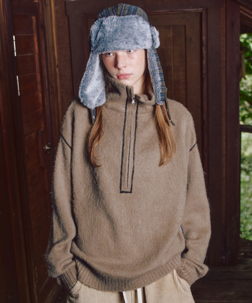 XTONZ(エクストーンズ)の「XTK176 パーネルハーフジップニット (モカ)(ニット/セーター・レディース・その他・MEDIUM/LARGE)」の1枚目の写真