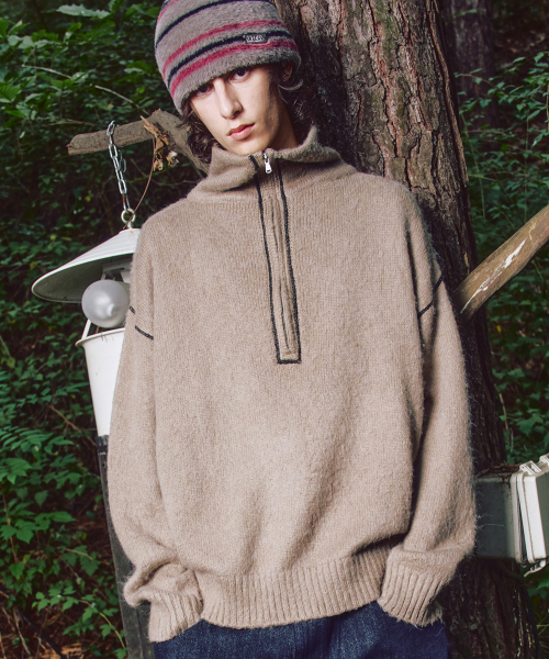 XTONZ(エクストーンズ)の「XTK176 パーネルハーフジップニット (モカ)(ニット/セーター・レディース・その他・MEDIUM/LARGE)」の2枚目の写真