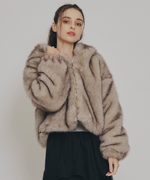 フォックスファーライクフーディショートジャケット（その他アウター