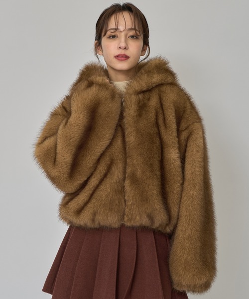 フォックスファーライクフーディショートジャケット（その他アウター