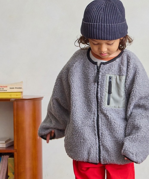 Life Support Products（ライフサポートプロダクツ）の「ノーカラーボアジャケット（ノーカラージャケット・キッズ・クリーム/グレー/ブラック/ブラウン/ピンク/ホワイト系その他・80/90/95/100/110/120/130/140/150）」の3枚目の写真