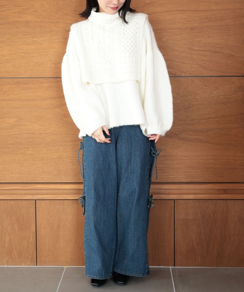 Ruwan yu(ルワンユー)の「2WAYレイヤード風ニットプルオーバー【大きいサイズ対応】(ニット/セーター・レディース・ホワイト・F)」の3枚目の写真