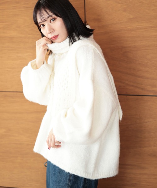 Ruwan yu(ルワンユー)の「2WAYレイヤード風ニットプルオーバー【大きいサイズ対応】(ニット/セーター・レディース・ホワイト・F)」の4枚目の写真