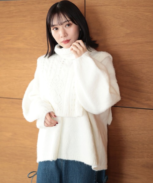 Ruwan yu(ルワンユー)の「2WAYレイヤード風ニットプルオーバー【大きいサイズ対応】(ニット/セーター・レディース・ホワイト・F)」の10枚目の写真