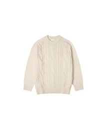 SIKN2132 ルーズフィットケーブルラウンドニット_Cream