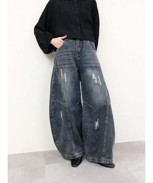 DOLLUPOOPS（ドールアップウップス）の「ヴィンテージカーブラインデニムパンツ（デニムパンツ・レディース・ブラック/ネイビー・MEDIUM/SMALL）」の2枚目の写真