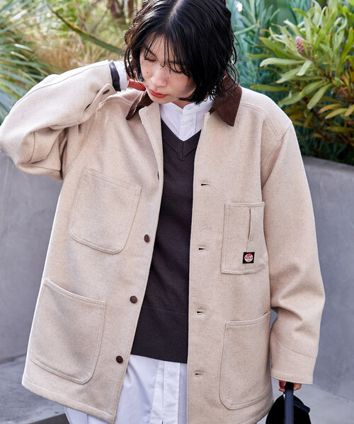 FREAK'S STORE(フリークスストア)の「RED KAP × FREAK'S STORE/レッドキャップ 別注 WOOL CHORE COAT/ウール チョア コート/コーデュロイ 襟切替 コート(カバーオール・レディース・ナチュラル/ブラック/ベージュ・フリ-)」の3枚目の写真