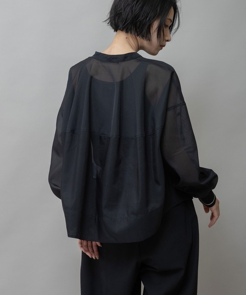 Munich（ミューニック）の「シアーボイル×ニットリブカフスシャツ（シャツ/ブラウス・レディース・ライトグレー/ホワイト/ネイビー/ブラック・FREE）」の3枚目の写真