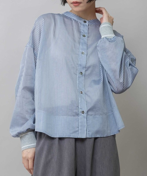 Munich（ミューニック）の「シアーボイル×ニットリブカフスシャツ（シャツ/ブラウス・レディース・ライトグレー/ホワイト/ネイビー/ブラック・FREE）」の5枚目の写真