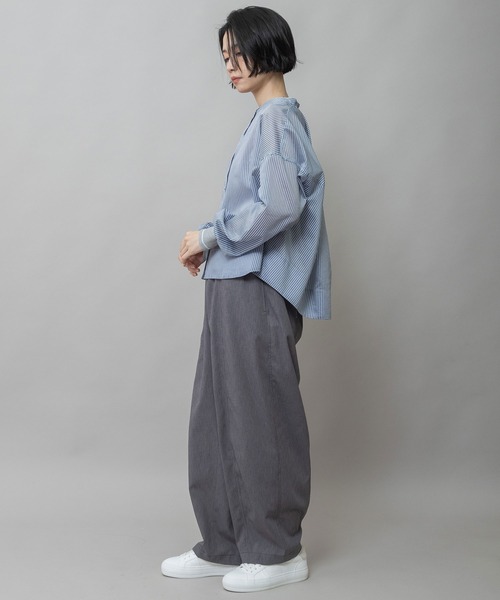 Munich（ミューニック）の「シアーボイル×ニットリブカフスシャツ（シャツ/ブラウス・レディース・ライトグレー/ホワイト/ネイビー/ブラック・FREE）」の9枚目の写真