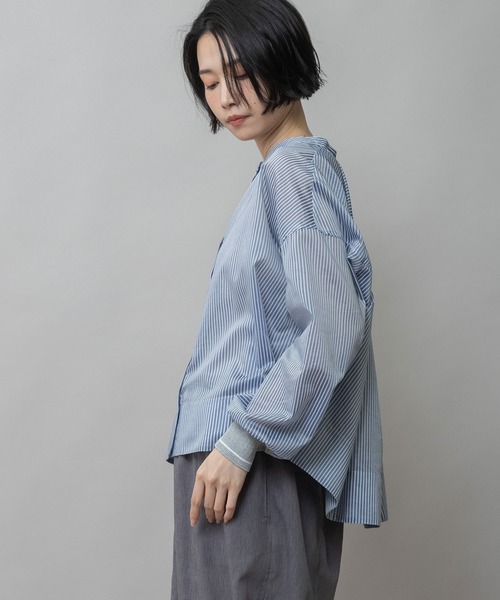 Munich（ミューニック）の「シアーボイル×ニットリブカフスシャツ（シャツ/ブラウス・レディース・ライトグレー/ホワイト/ネイビー/ブラック・FREE）」の6枚目の写真