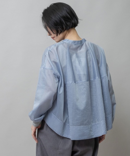 Munich（ミューニック）の「シアーボイル×ニットリブカフスシャツ（シャツ/ブラウス・レディース・ライトグレー/ホワイト/ネイビー/ブラック・FREE）」の7枚目の写真