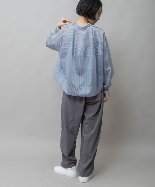 Munich（ミューニック）の「シアーボイル×ニットリブカフスシャツ（シャツ/ブラウス・レディース・ライトグレー/ホワイト/ネイビー/ブラック・FREE）」の8枚目の写真