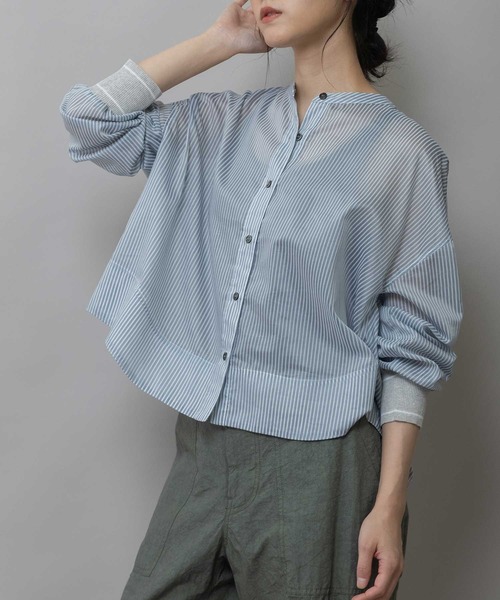 Munich（ミューニック）の「シアーボイル×ニットリブカフスシャツ（シャツ/ブラウス・レディース・ライトグレー/ホワイト/ネイビー/ブラック・FREE）」の11枚目の写真