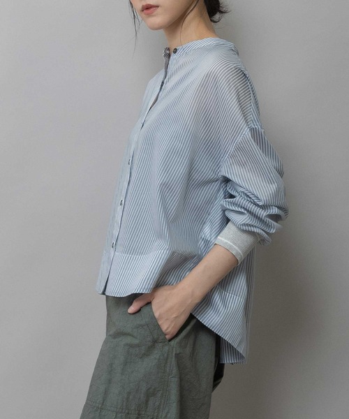 Munich（ミューニック）の「シアーボイル×ニットリブカフスシャツ（シャツ/ブラウス・レディース・ライトグレー/ホワイト/ネイビー/ブラック・FREE）」の12枚目の写真