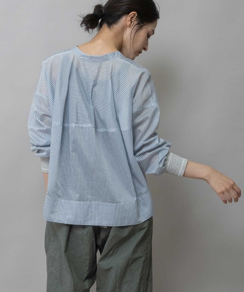 Munich（ミューニック）の「シアーボイル×ニットリブカフスシャツ（シャツ/ブラウス・レディース・ライトグレー/ホワイト/ネイビー/ブラック・FREE）」の13枚目の写真