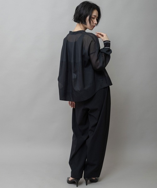 Munich（ミューニック）の「シアーボイル×ニットリブカフスシャツ（シャツ/ブラウス・レディース・ライトグレー/ホワイト/ネイビー/ブラック・FREE）」の20枚目の写真