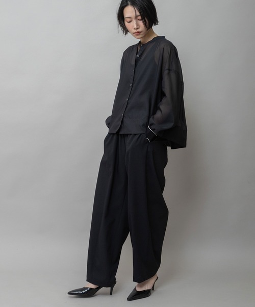 Munich（ミューニック）の「シアーボイル×ニットリブカフスシャツ（シャツ/ブラウス・レディース・ライトグレー/ホワイト/ネイビー/ブラック・FREE）」の21枚目の写真