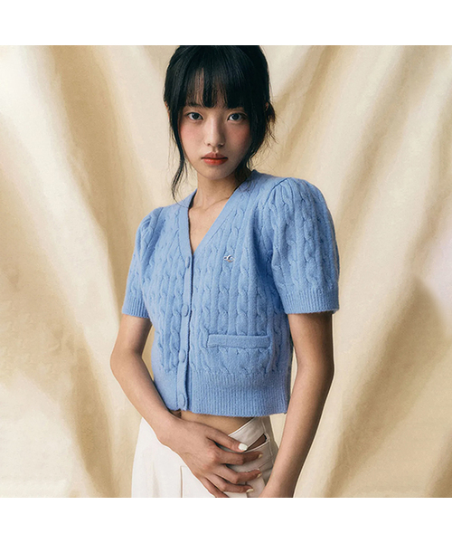 Vivacious(ビバシャス)の「Soft Cable Knit Cardigan - 7COL(カーディガン/ボレロ・レディース・アイボリー/スカイブルー/グリーン/ピンク/パープル/グレー/ブラック・FREE)」の1枚目の写真