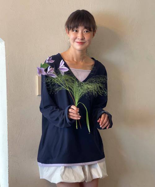 SAYUU（サユ）の「ピュアレイヤードTシャツネイビー（Tシャツ/カットソー・レディース・ネイビー・FREE）」の2枚目の写真