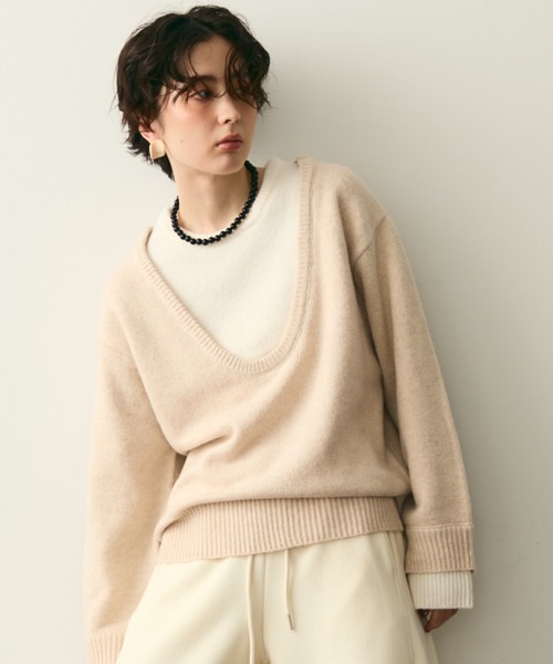 Trish（トリッシュ）の「フェイクレイヤードニットプルオーバー（ニット/セーター・レディース・アイボリー/チャコールグレー・MEDIUM）」の2枚目の写真