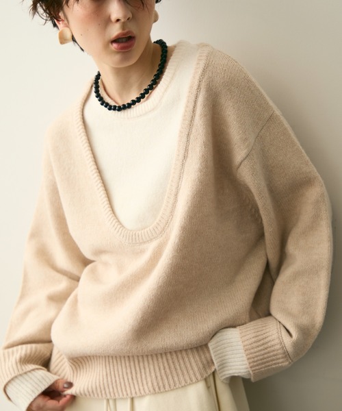 Trish（トリッシュ）の「フェイクレイヤードニットプルオーバー（ニット/セーター・レディース・アイボリー/チャコールグレー・MEDIUM）」の3枚目の写真