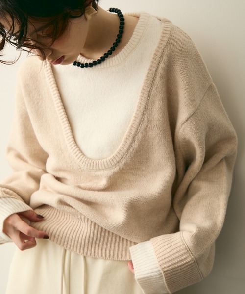 Trish（トリッシュ）の「フェイクレイヤードニットプルオーバー（ニット/セーター・レディース・アイボリー/チャコールグレー・MEDIUM）」の4枚目の写真