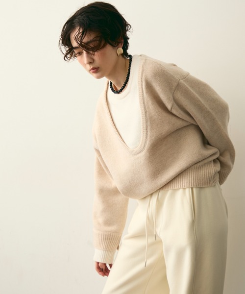 Trish（トリッシュ）の「フェイクレイヤードニットプルオーバー（ニット/セーター・レディース・アイボリー/チャコールグレー・MEDIUM）」の9枚目の写真