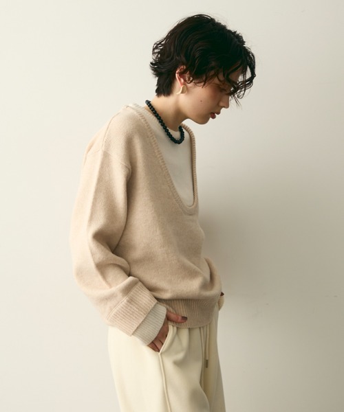 Trish（トリッシュ）の「フェイクレイヤードニットプルオーバー（ニット/セーター・レディース・アイボリー/チャコールグレー・MEDIUM）」の15枚目の写真