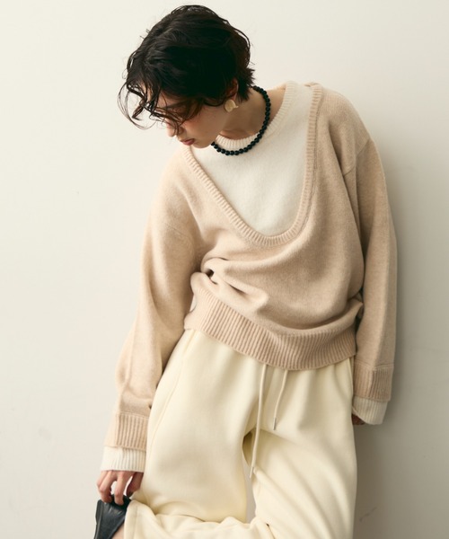 Trish（トリッシュ）の「フェイクレイヤードニットプルオーバー（ニット/セーター・レディース・アイボリー/チャコールグレー・MEDIUM）」の16枚目の写真