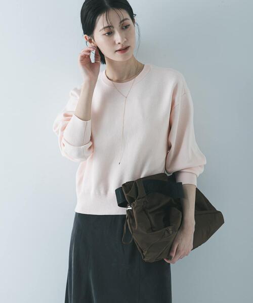 URBAN RESEARCH（アーバンリサーチ）の「ダブルフェイスクルーネックニット（ニット/セーター・レディース・ネイビー/ピンク/グレー系その他・FREE）」の6枚目の写真