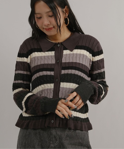 palm RICHE(ポームリシュ)の「マルチボーダーポロニット(ニット/セーター・レディース・チャコールグレー/オフホワイト・M)」の17枚目の写真