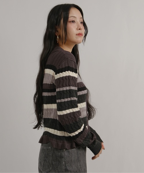 palm RICHE(ポームリシュ)の「マルチボーダーポロニット(ニット/セーター・レディース・チャコールグレー/オフホワイト・M)」の21枚目の写真