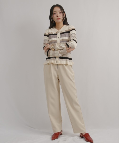 palm RICHE(ポームリシュ)の「マルチボーダーポロニット(ニット/セーター・レディース・チャコールグレー/オフホワイト・M)」の4枚目の写真