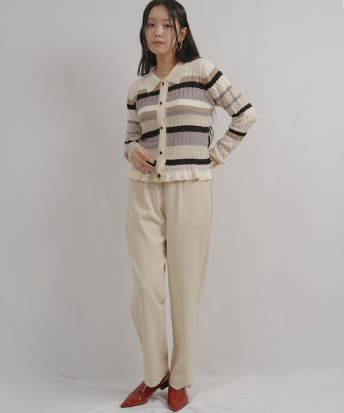 palm RICHE(ポームリシュ)の「マルチボーダーポロニット(ニット/セーター・レディース・チャコールグレー/オフホワイト・M)」の5枚目の写真