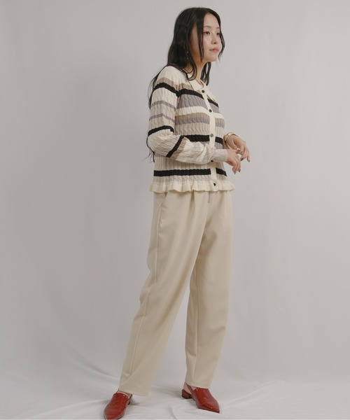 palm RICHE(ポームリシュ)の「マルチボーダーポロニット(ニット/セーター・レディース・チャコールグレー/オフホワイト・M)」の8枚目の写真