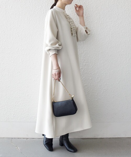 SHIPS any（シップス エニィ）の「〈洗濯機可能〉ダブルクロス フリル パフ スリーブ ワンピース［NAVY BLUE］（ワンピース・レディース・ネイビー/オフホワイト・ONE SIZE）」の11枚目の写真