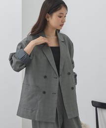 【anyway.シリーズ】<洗える・速乾>とろみダブルテーラードジャケット セットアップ対応