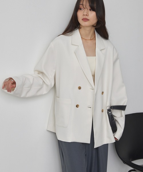 MONO-MART（モノマート）の「【anyway.シリーズ】とろみダブルテーラード（洗える・速乾）ジャケット〈セットアップ対応〉（テーラードジャケット・レディース・アイボリー/グレイッシュベージュ/ダークブラウン/ダークグレー/ブラック・FREE）」の16枚目の写真