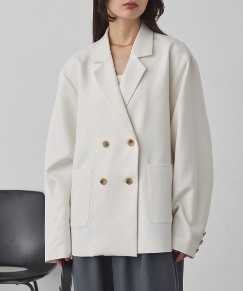 MONO-MART（モノマート）の「【anyway.シリーズ】とろみダブルテーラード（洗える・速乾）ジャケット〈セットアップ対応〉（テーラードジャケット・レディース・アイボリー/グレイッシュベージュ/ダークブラウン/ダークグレー/ブラック・FREE）」の17枚目の写真
