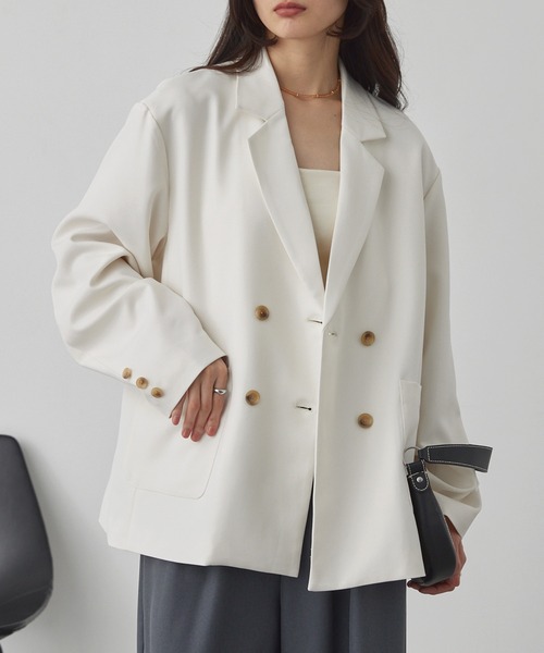 MONO-MART（モノマート）の「【anyway.シリーズ】とろみダブルテーラード（洗える・速乾）ジャケット〈セットアップ対応〉（テーラードジャケット・レディース・アイボリー/グレイッシュベージュ/ダークブラウン/ダークグレー/ブラック・FREE）」の18枚目の写真