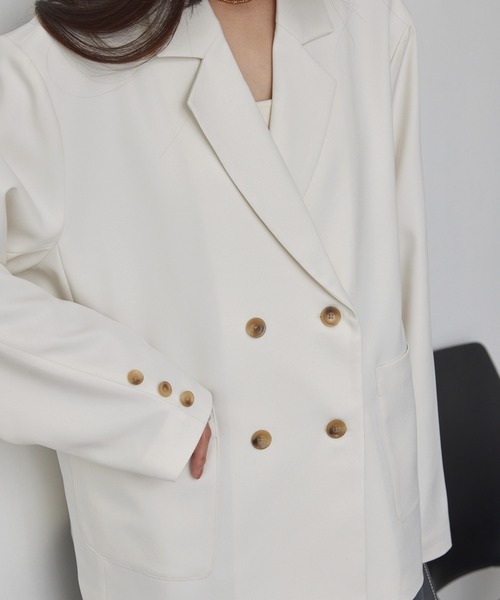 MONO-MART（モノマート）の「【anyway.シリーズ】とろみダブルテーラード（洗える・速乾）ジャケット〈セットアップ対応〉（テーラードジャケット・レディース・アイボリー/グレイッシュベージュ/ダークブラウン/ダークグレー/ブラック・FREE）」の21枚目の写真