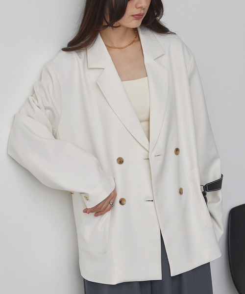 MONO-MART（モノマート）の「【anyway.シリーズ】とろみダブルテーラード（洗える・速乾）ジャケット〈セットアップ対応〉（テーラードジャケット・レディース・アイボリー/グレイッシュベージュ/ダークブラウン/ダークグレー/ブラック・FREE）」の22枚目の写真