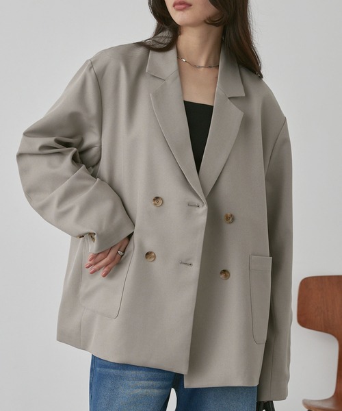 MONO-MART（モノマート）の「【anyway.シリーズ】とろみダブルテーラード（洗える・速乾）ジャケット〈セットアップ対応〉（テーラードジャケット・レディース・アイボリー/グレイッシュベージュ/ダークブラウン/ダークグレー/ブラック・FREE）」の7枚目の写真