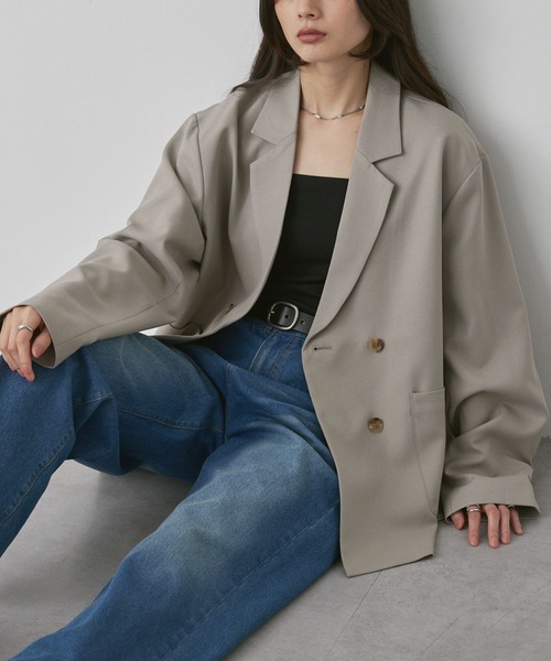 MONO-MART（モノマート）の「【anyway.シリーズ】とろみダブルテーラード（洗える・速乾）ジャケット〈セットアップ対応〉（テーラードジャケット・レディース・アイボリー/グレイッシュベージュ/ダークブラウン/ダークグレー/ブラック・FREE）」の13枚目の写真