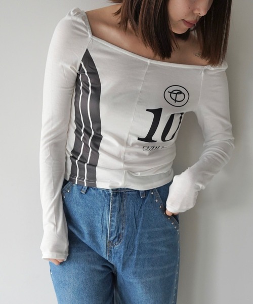 SANSeLF（サンセルフ）の「【SANSeLF】スクエアネックナンバリングトップス saw26s004（Tシャツ/カットソー・レディース・ホワイト・FREE）」の4枚目の写真