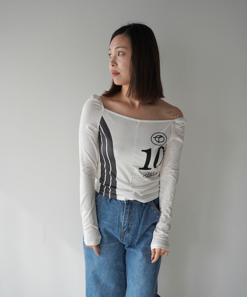 SANSeLF（サンセルフ）の「【SANSeLF】スクエアネックナンバリングトップス saw26s004（Tシャツ/カットソー・レディース・ホワイト・FREE）」の2枚目の写真