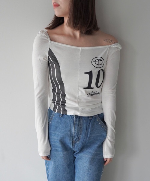 SANSeLF（サンセルフ）の「【SANSeLF】スクエアネックナンバリングトップス saw26s004（Tシャツ/カットソー・レディース・ホワイト・FREE）」の3枚目の写真